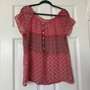 FOR LOVE & LIBERTY Silk  Ruffle Sheer Boho Blouse Size Small